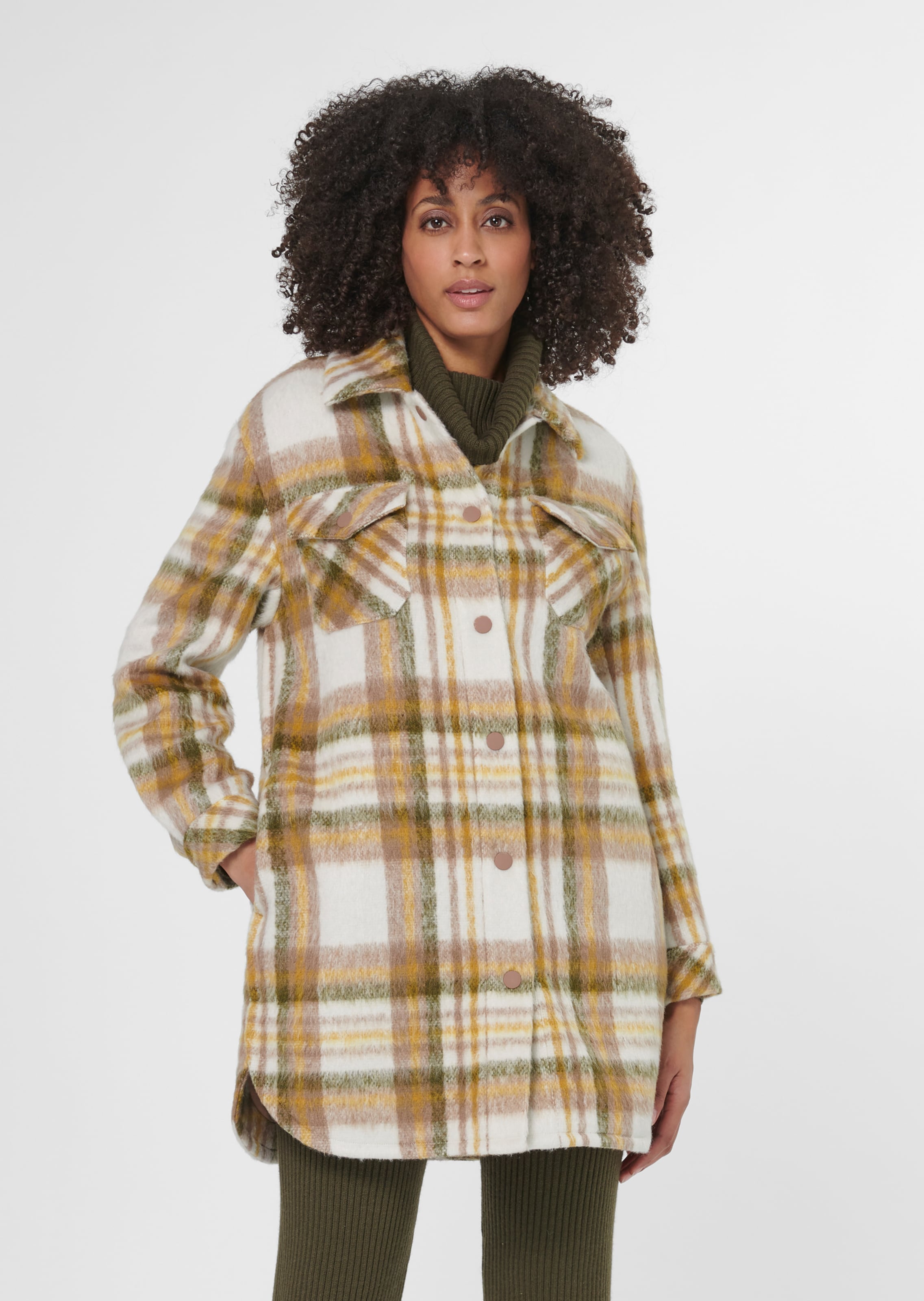 Long shirt jacket with chequered pattern in natural white multi coloured MADELEINE Fashion