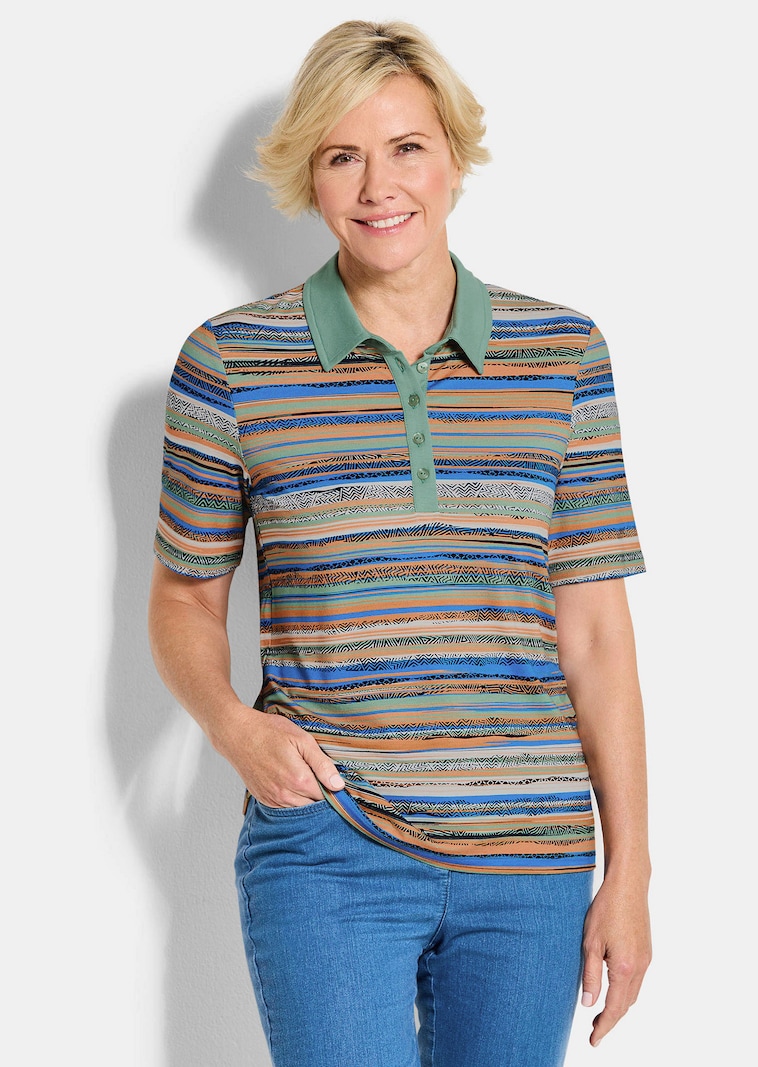Geringeltes Poloshirt aus Viskose-Jersey
