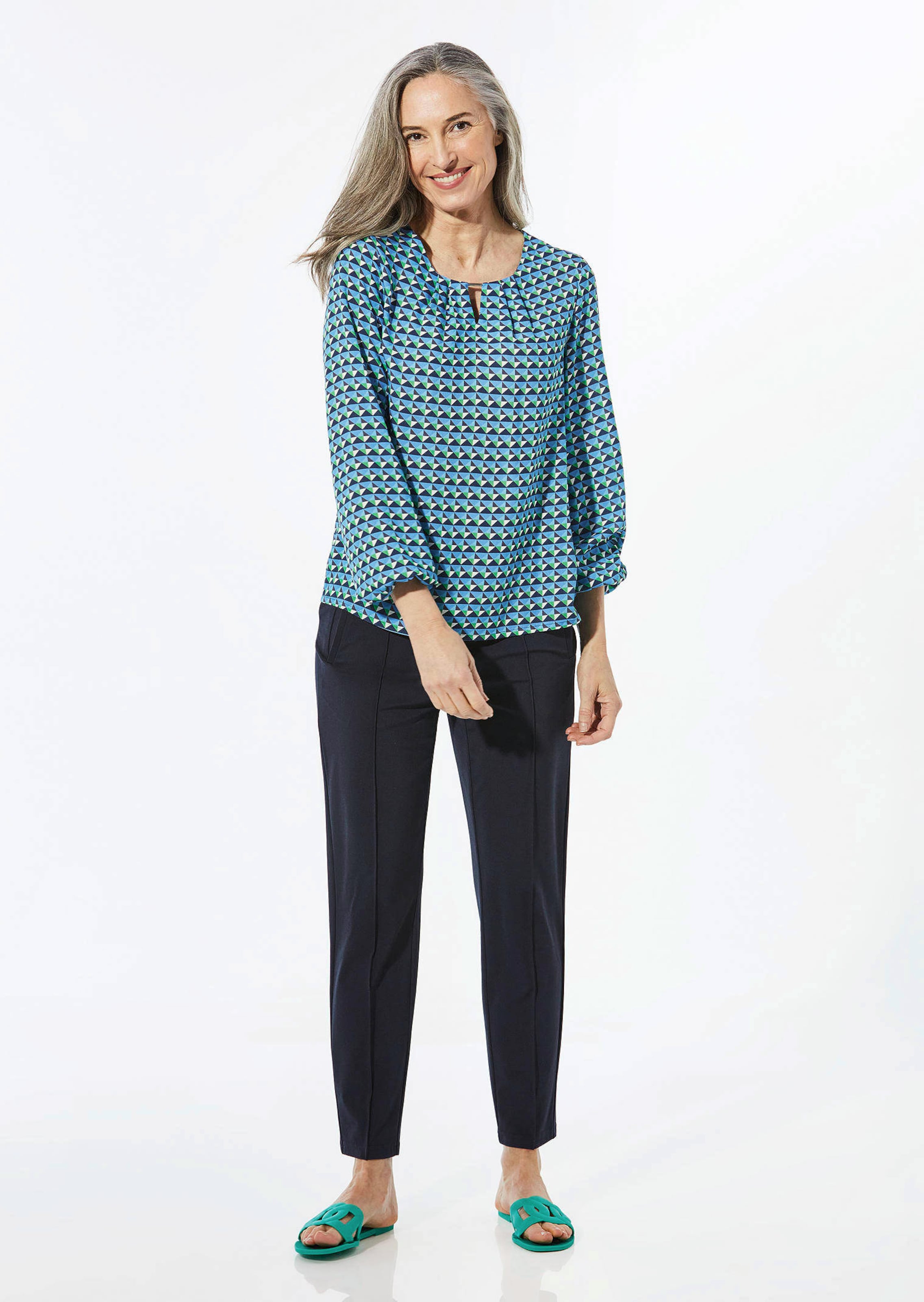 Kuviollinen pusero 100% viskoosia - tummansininen / kuvioll. - Gr. 19 - Goldner Fashion