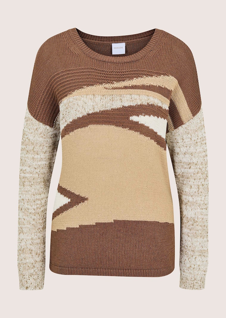 Rundhals-Pullover mit Intarsien