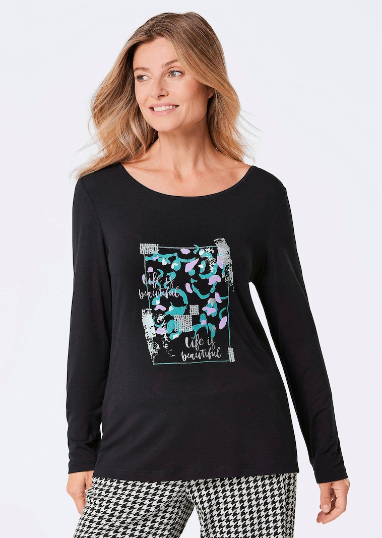 Langarmshirt mit Glitzer-Druck
