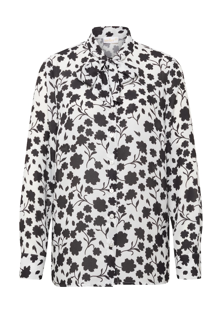 Luchtige blouse met kraagstrik en bloemenprint