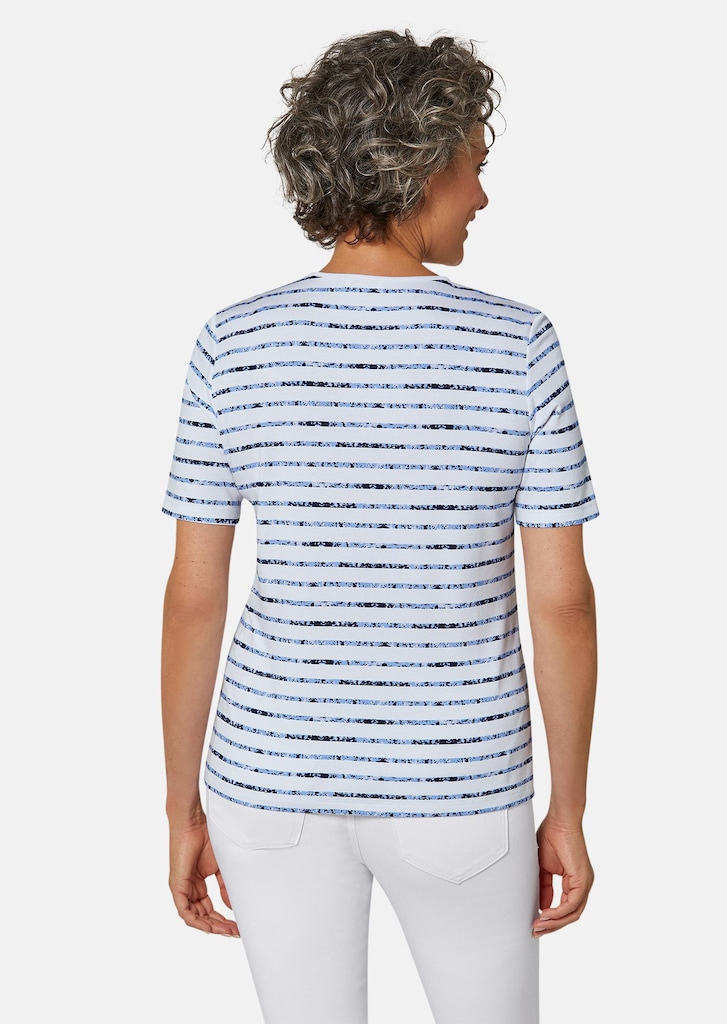 Confortable T-shirt imprimé de fleurs et rayures 2