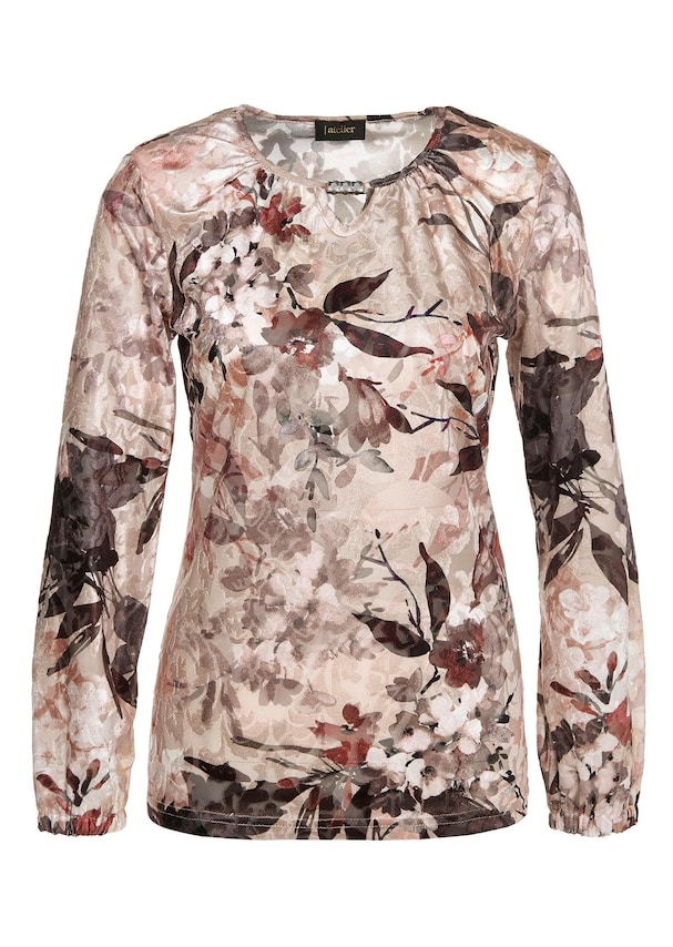Glanzend fluwelen shirt met bloemenprint 1