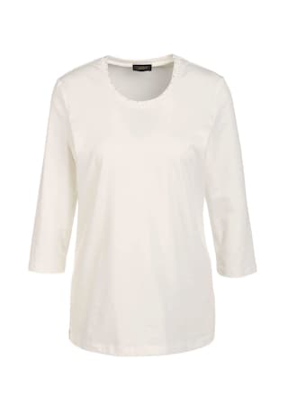 cremeweiß Gedessineerd shirt met ronde hals van pima-katoen