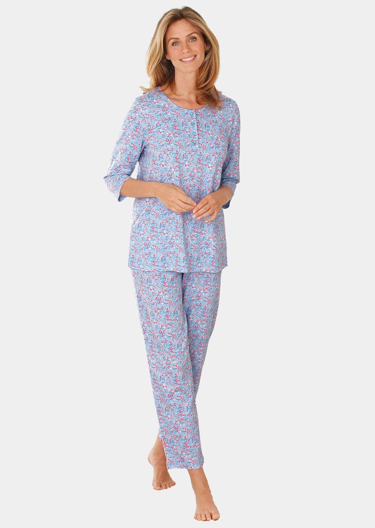 Pyjama met 3/4-mouwen en ronde hals