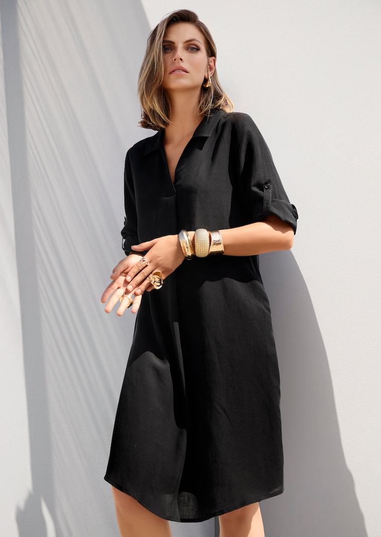 Kleid mit Krempelärmeln in 3/4-Länge