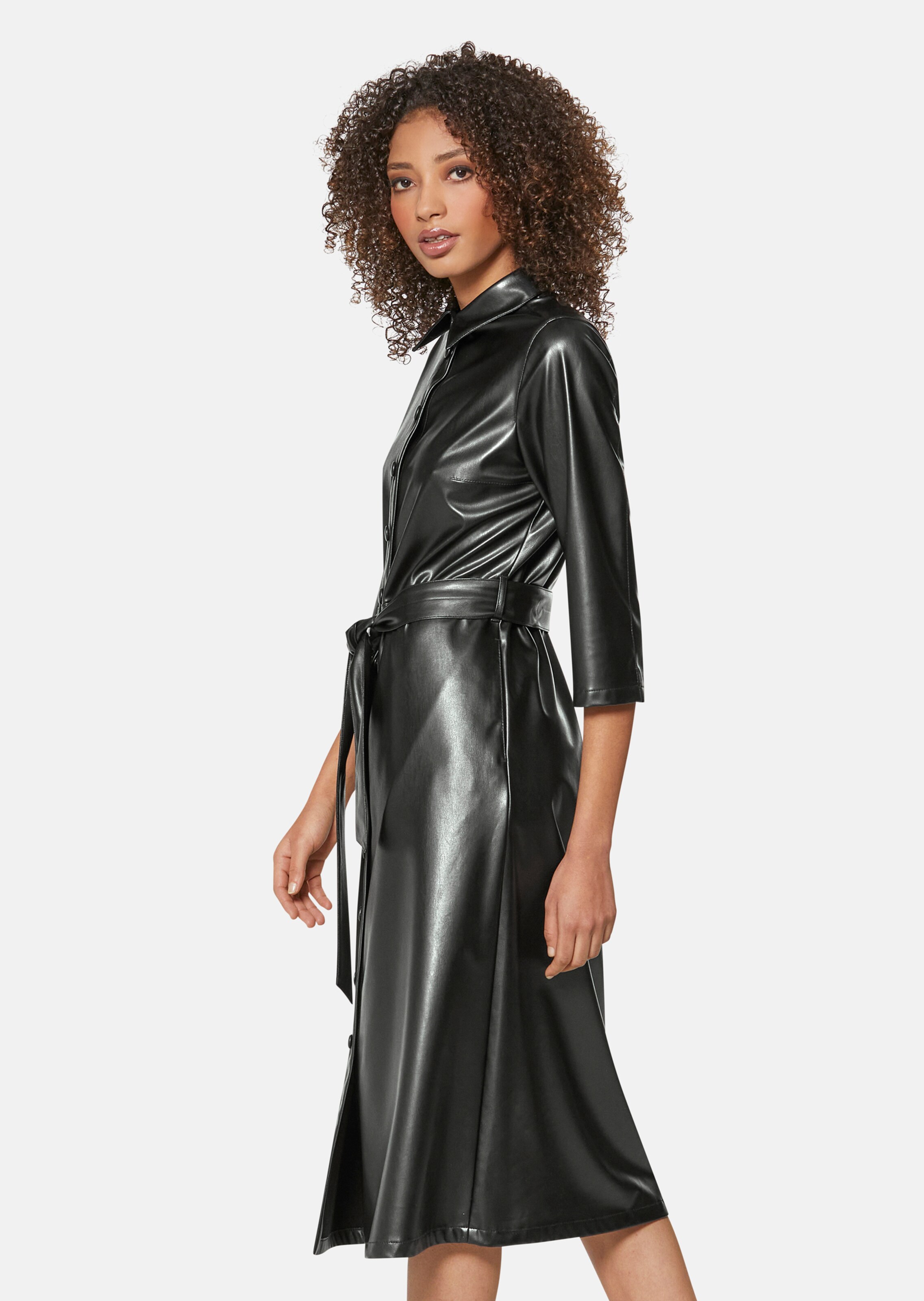 Imitation leather shirt dress in black | MADELEINE Fashion