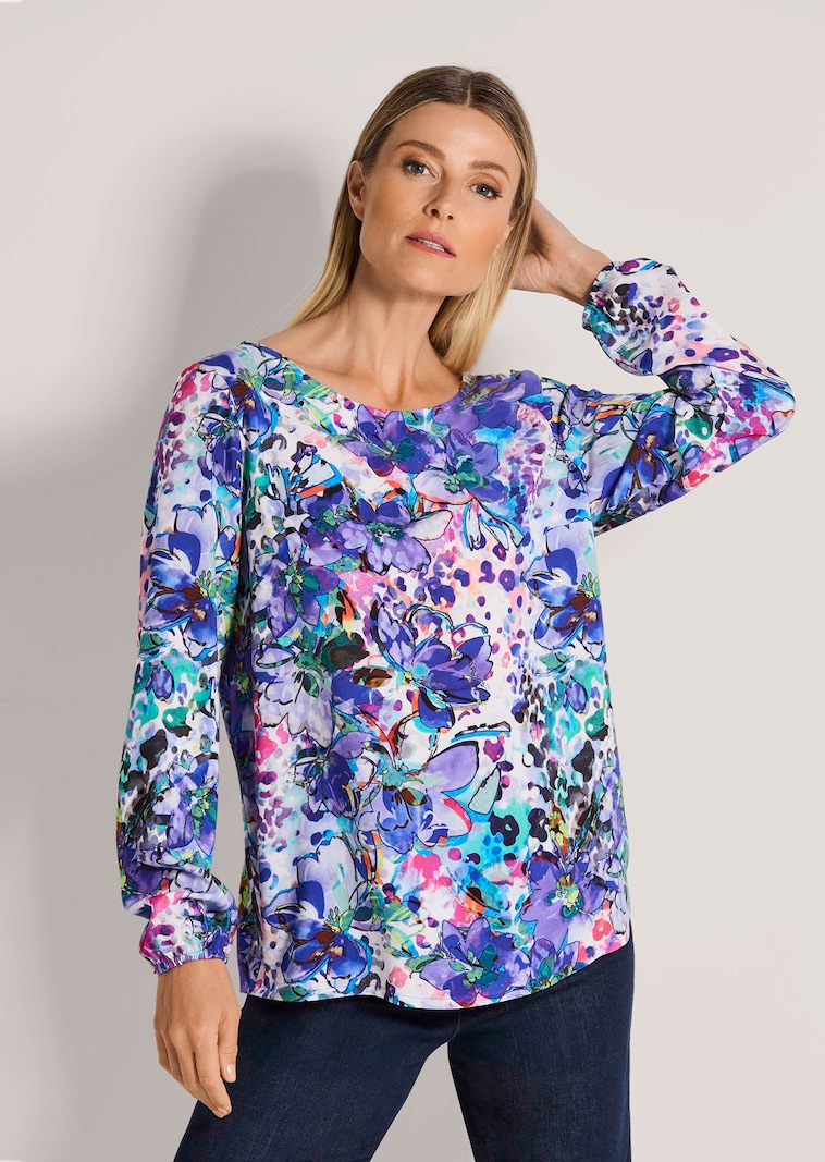 Bluse mit Blumenprint und Bordüre