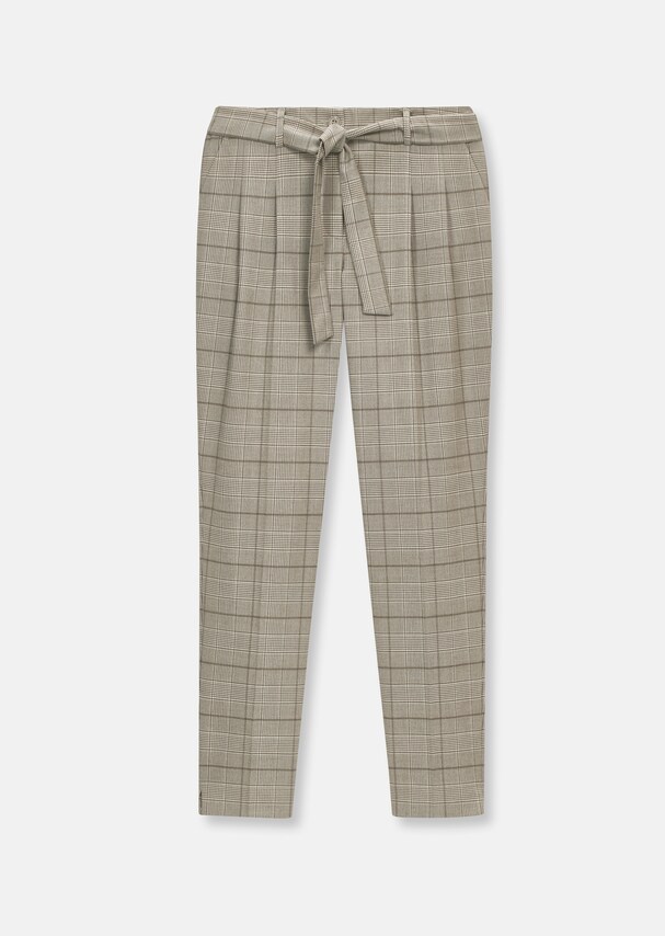 Check pleated trousers with tie belt 5