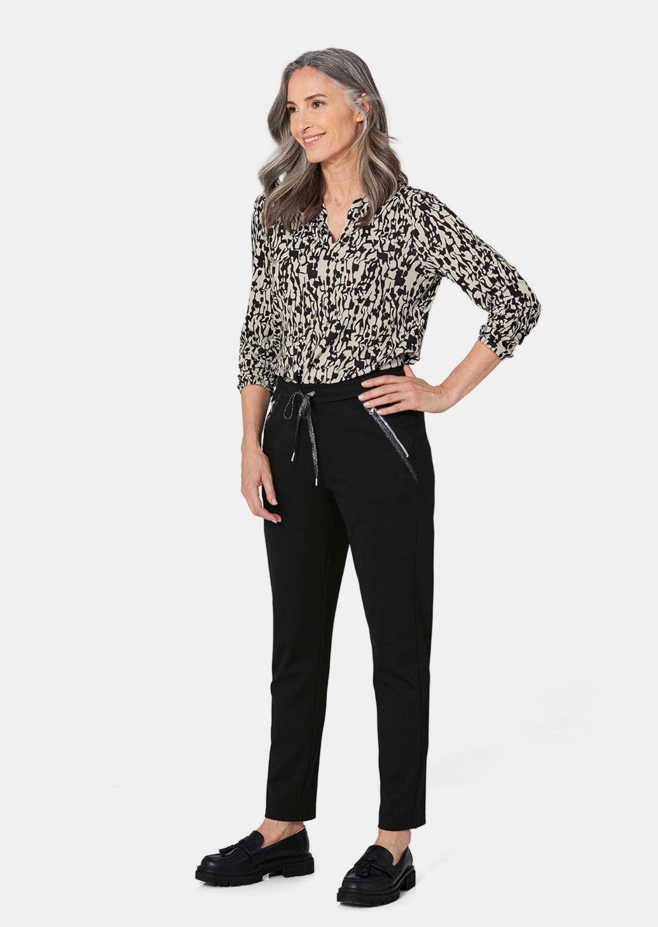 Blouse coupe cintrée - beige / noir / à motifs - Gr. 50 de Goldner Fashion