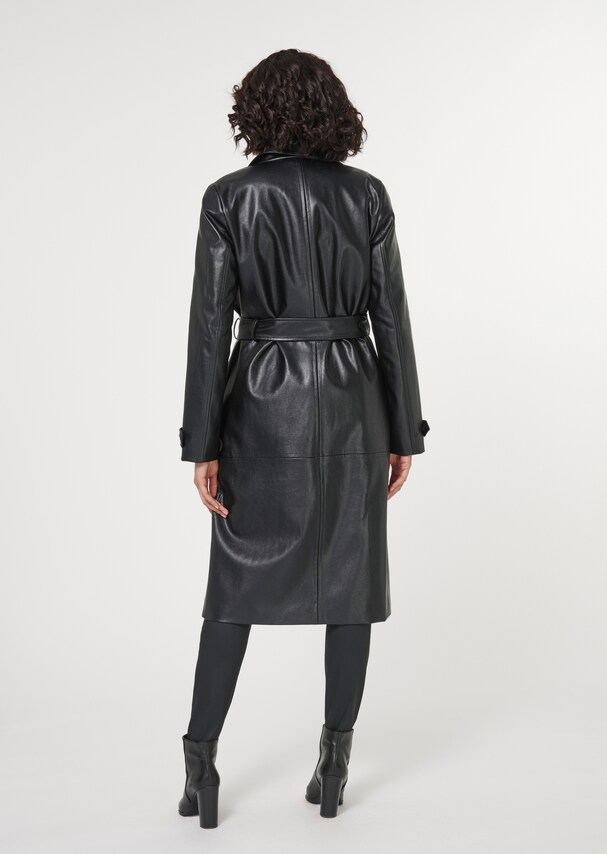 Padded trench coat in leather look 2