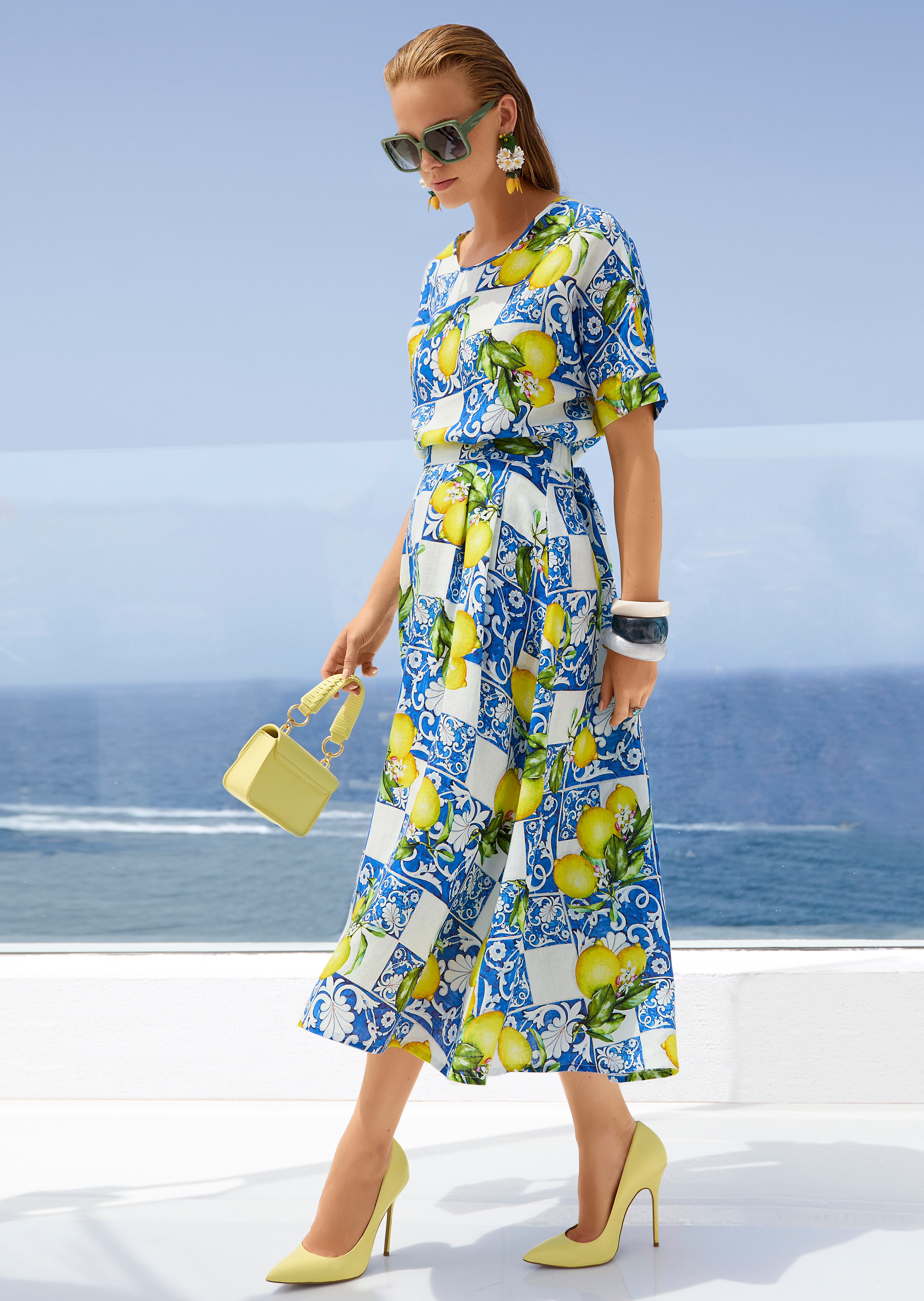 A-Linienrock mit mediterranem Zitronen-Print
