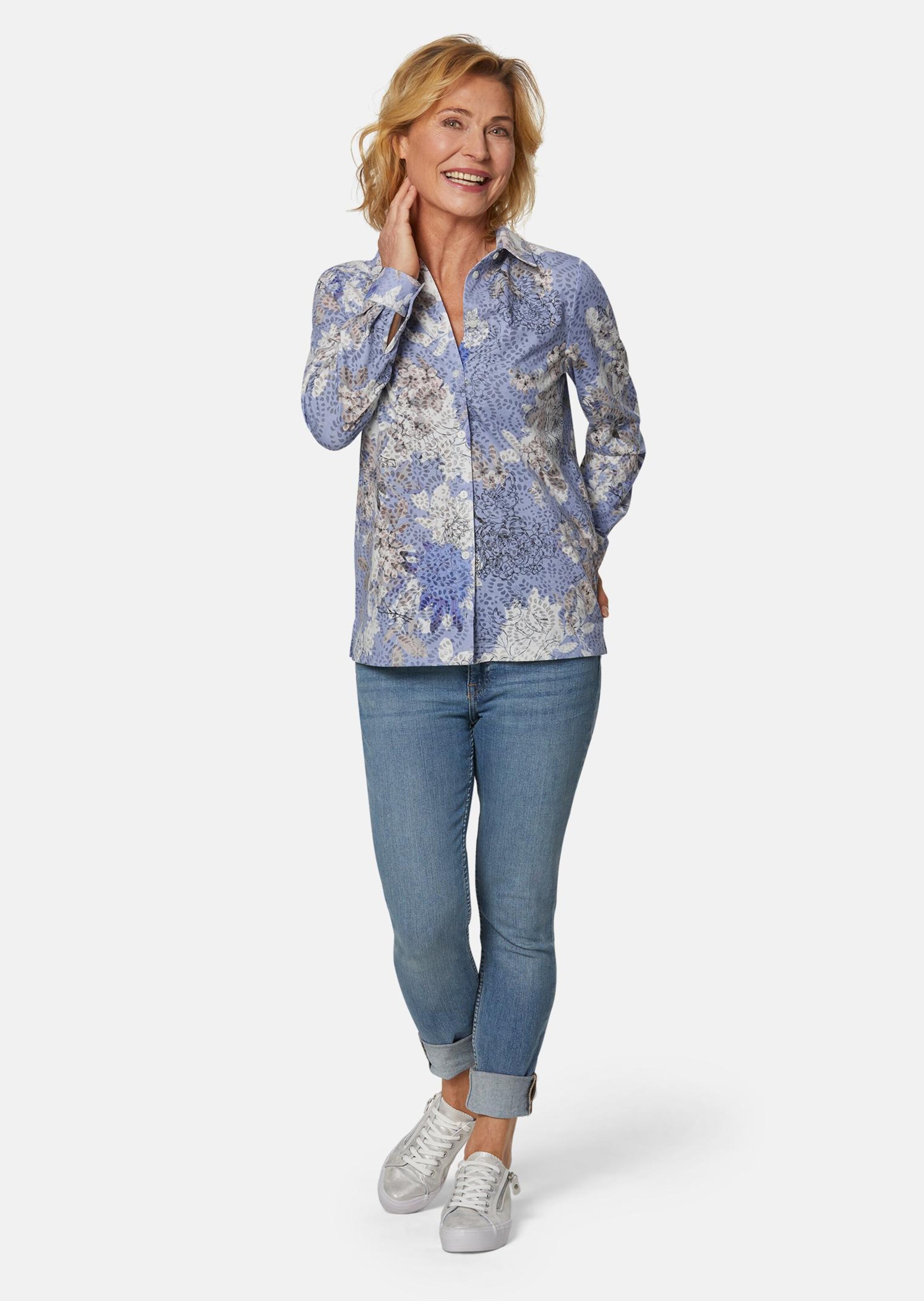 Chemisier de coupe décontractée en tissu dévoré - beige / bleu gris - Gr. 50 de Goldner Fashion