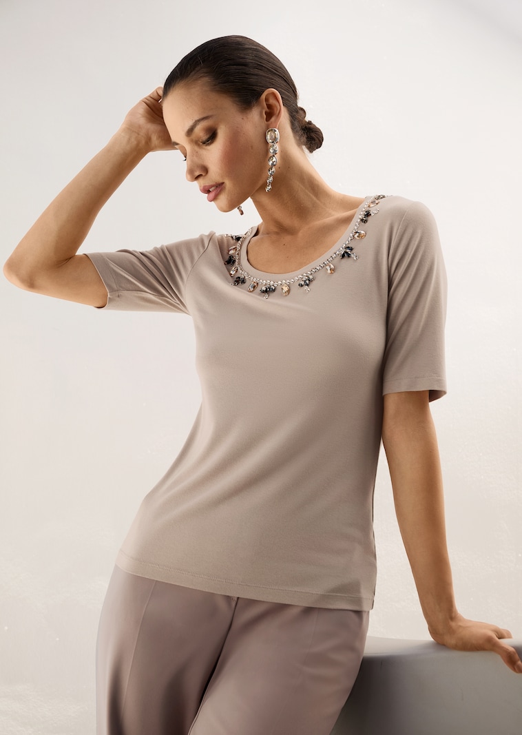 Halbarm-Shirt mit Zierstein-Deko