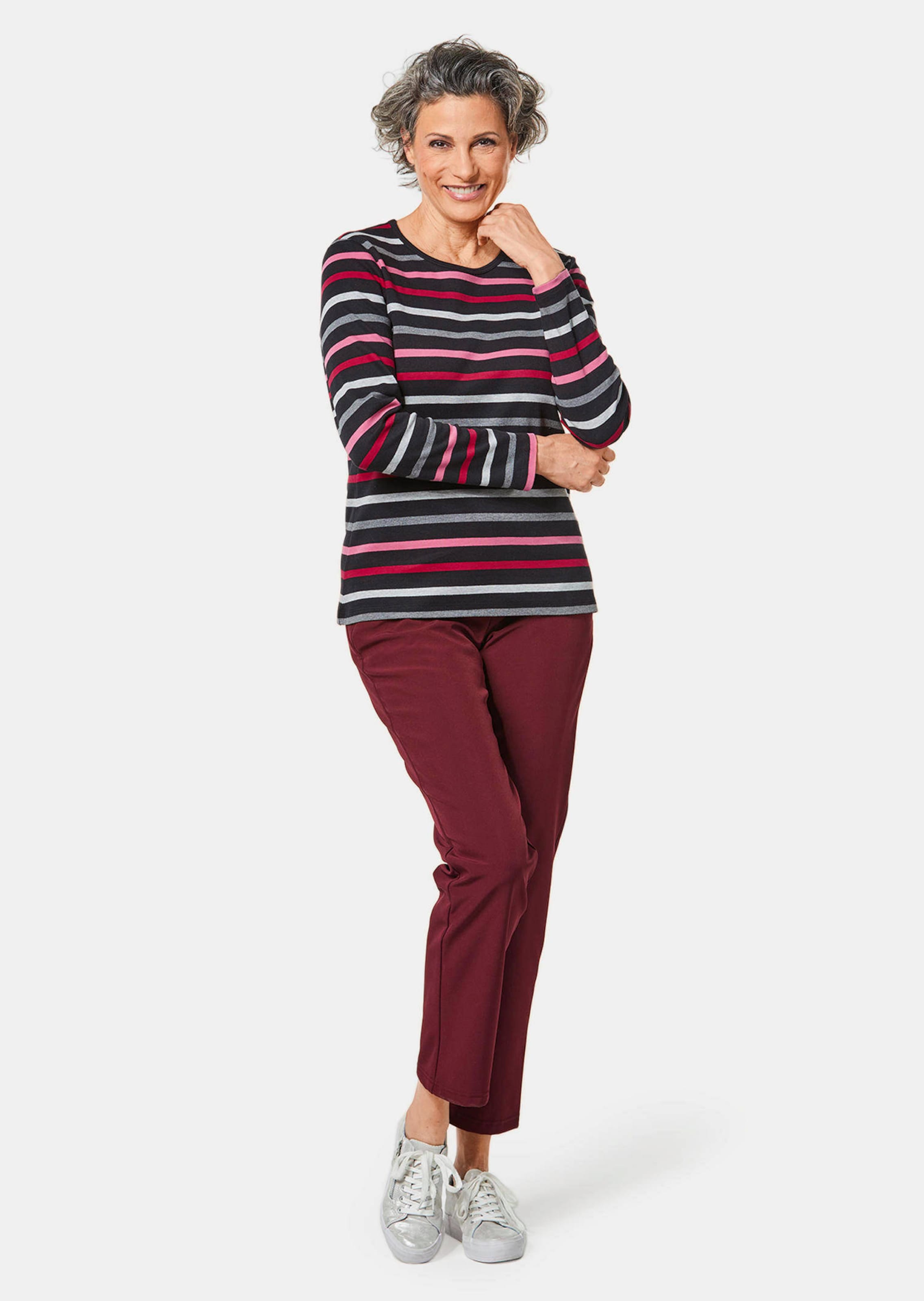 T-shirt rayé en douce maille interlock - bordeaux / rayé - Gr. 23 de Goldner Fashion