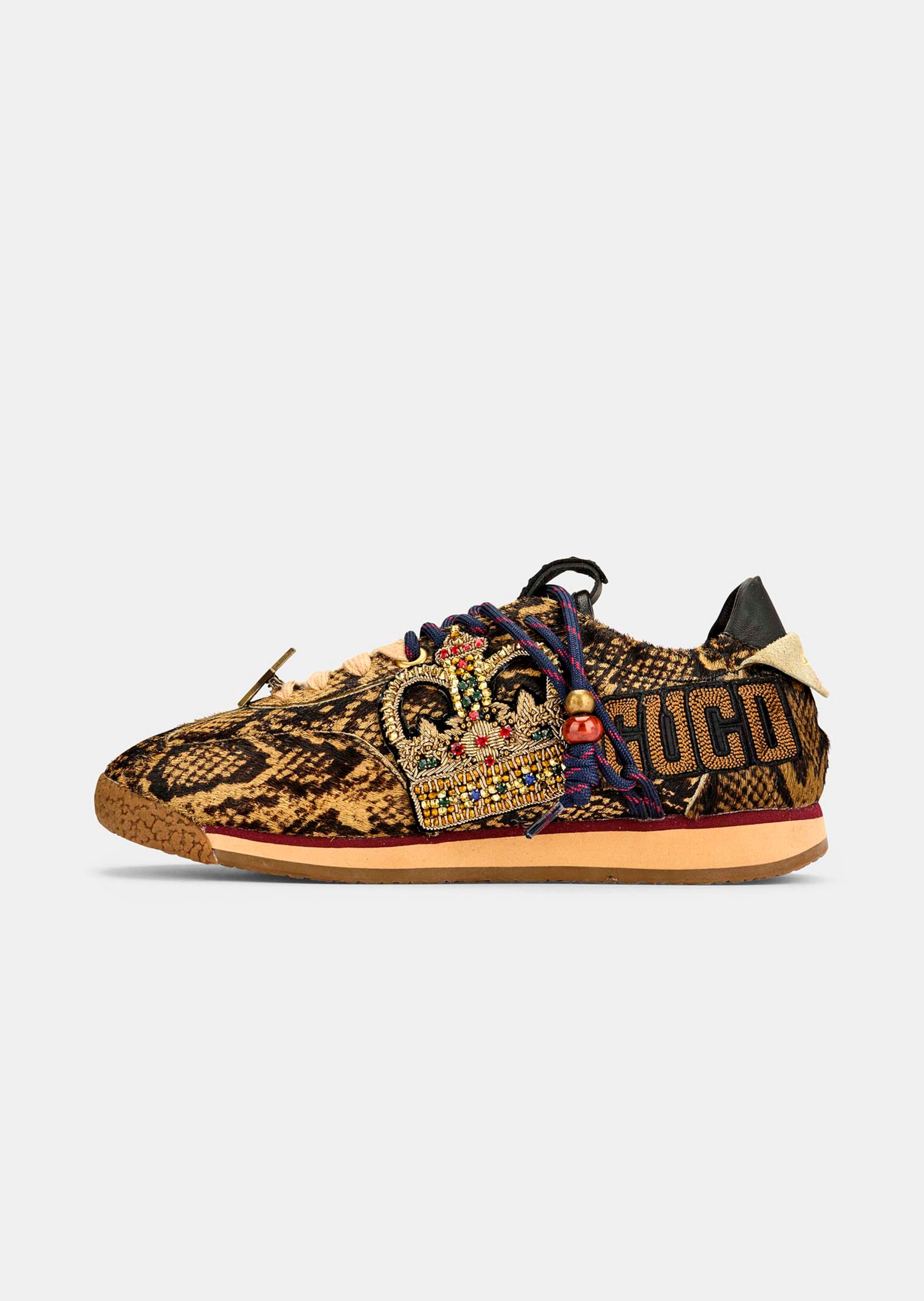 Sneaker aus Pony-Hair-Leder mit Reptilprint