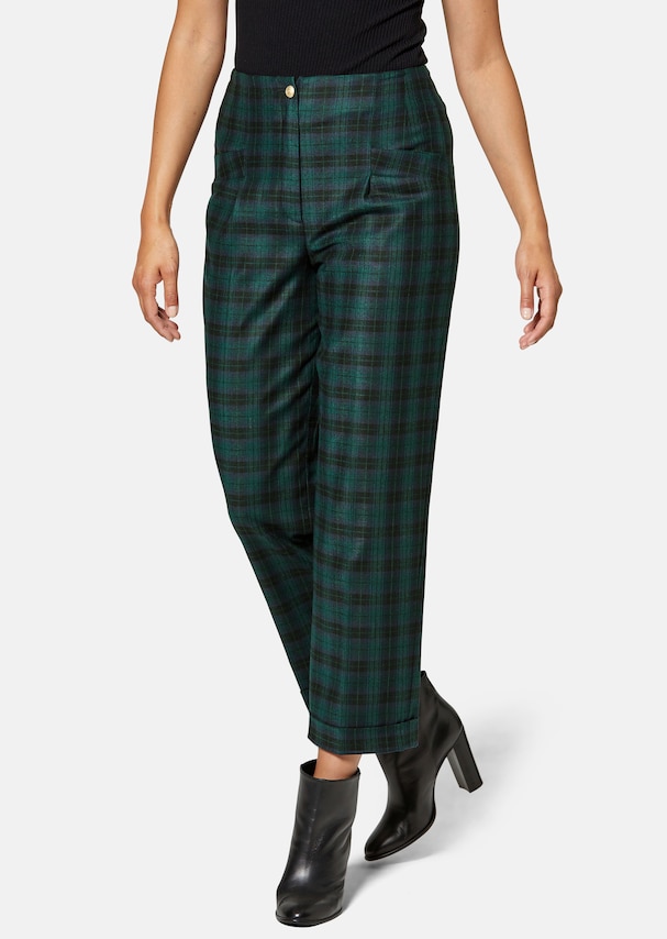 Straight checked trousers in high-waist style