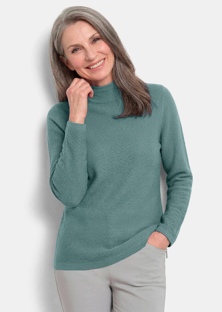 Fijn gebreide tricot pullover met opstaande kraag