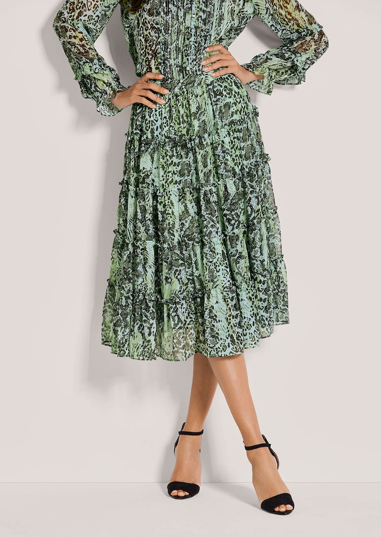 Midi-Stufenrock mit Snake-Print