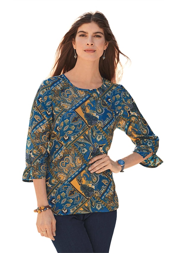 Figuurvriendelijke gedessineerde blouse met grafisch dessin