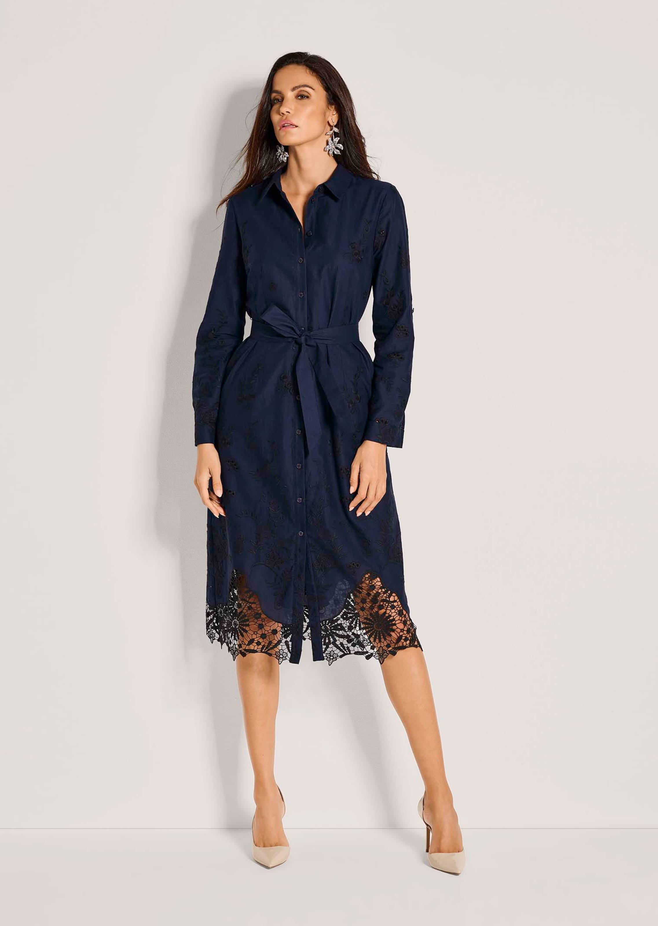 princess polly baby blue dress Embroidered Lace Shirt Dress with Sash by Badgley Mischka