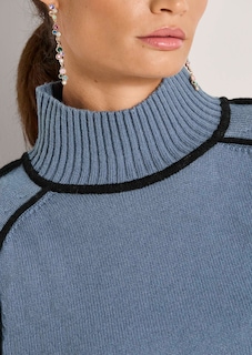 Strickpullover mit Stehkragen und Kontrastpaspeln thumbnail 5