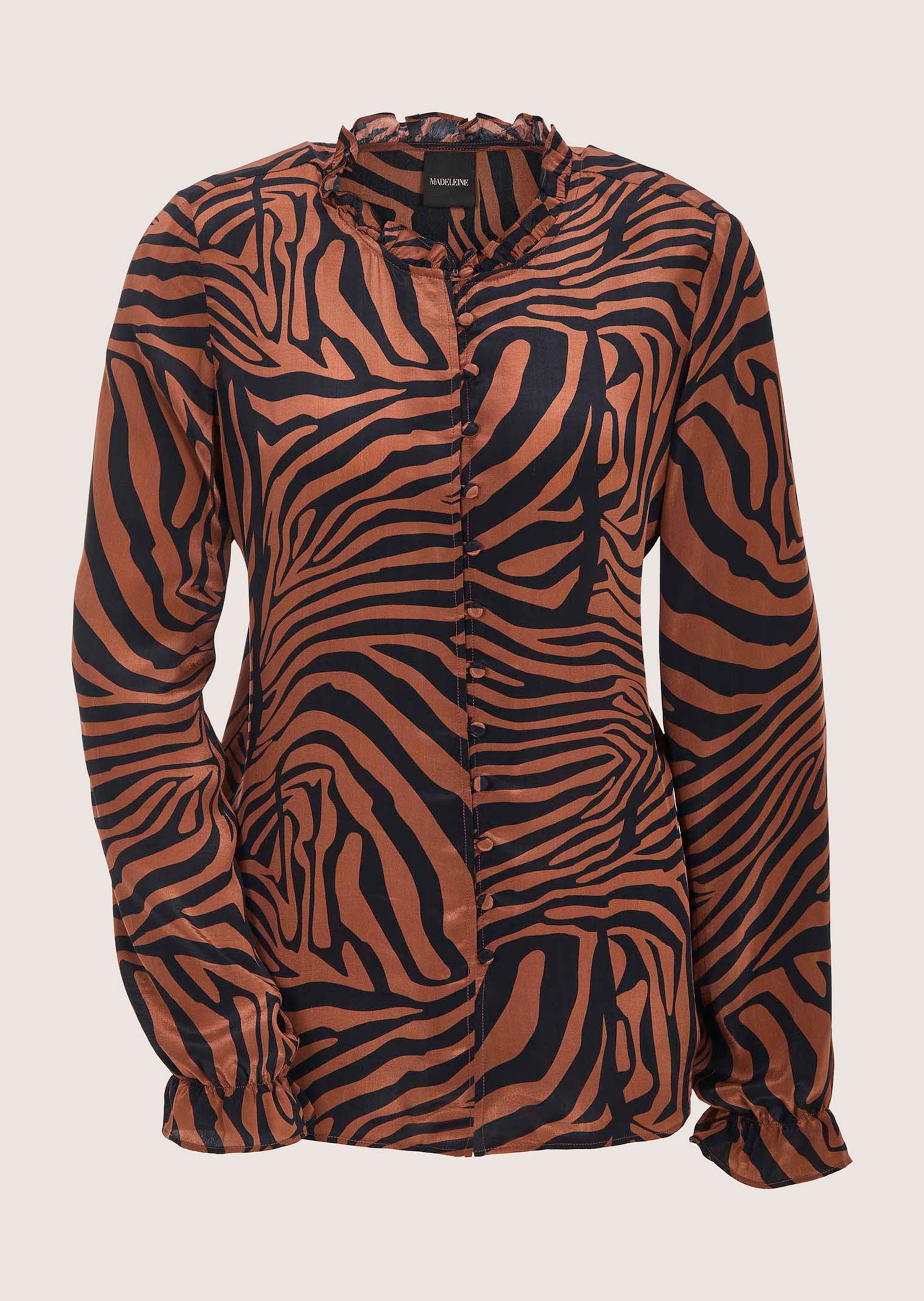 Chiffonbluse mit Rüschen und Zebramuster