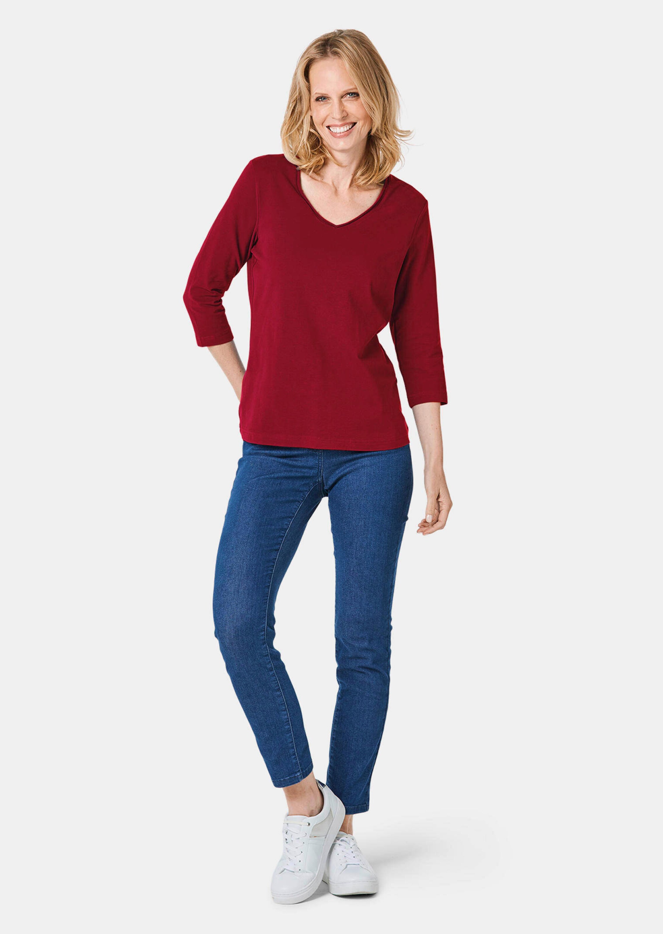 T-shirt à encolure en V - rouge foncé - Gr. 54 de Goldner Fashion