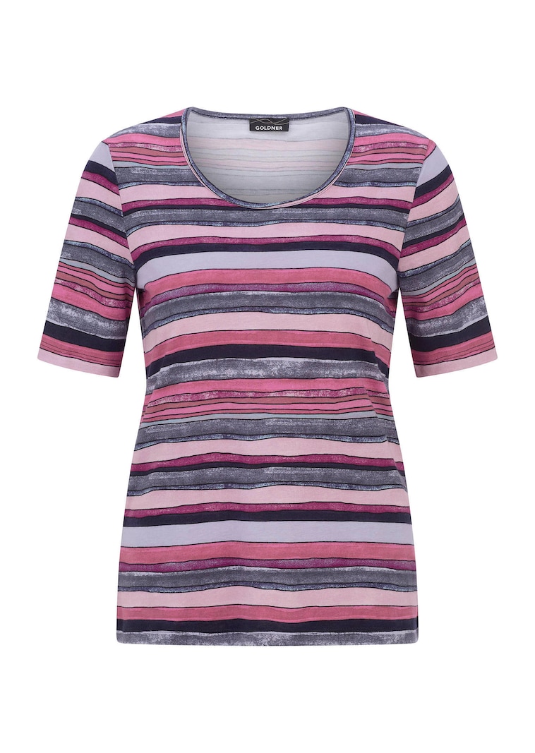 T-shirt en coton avec motif artistique à rayures