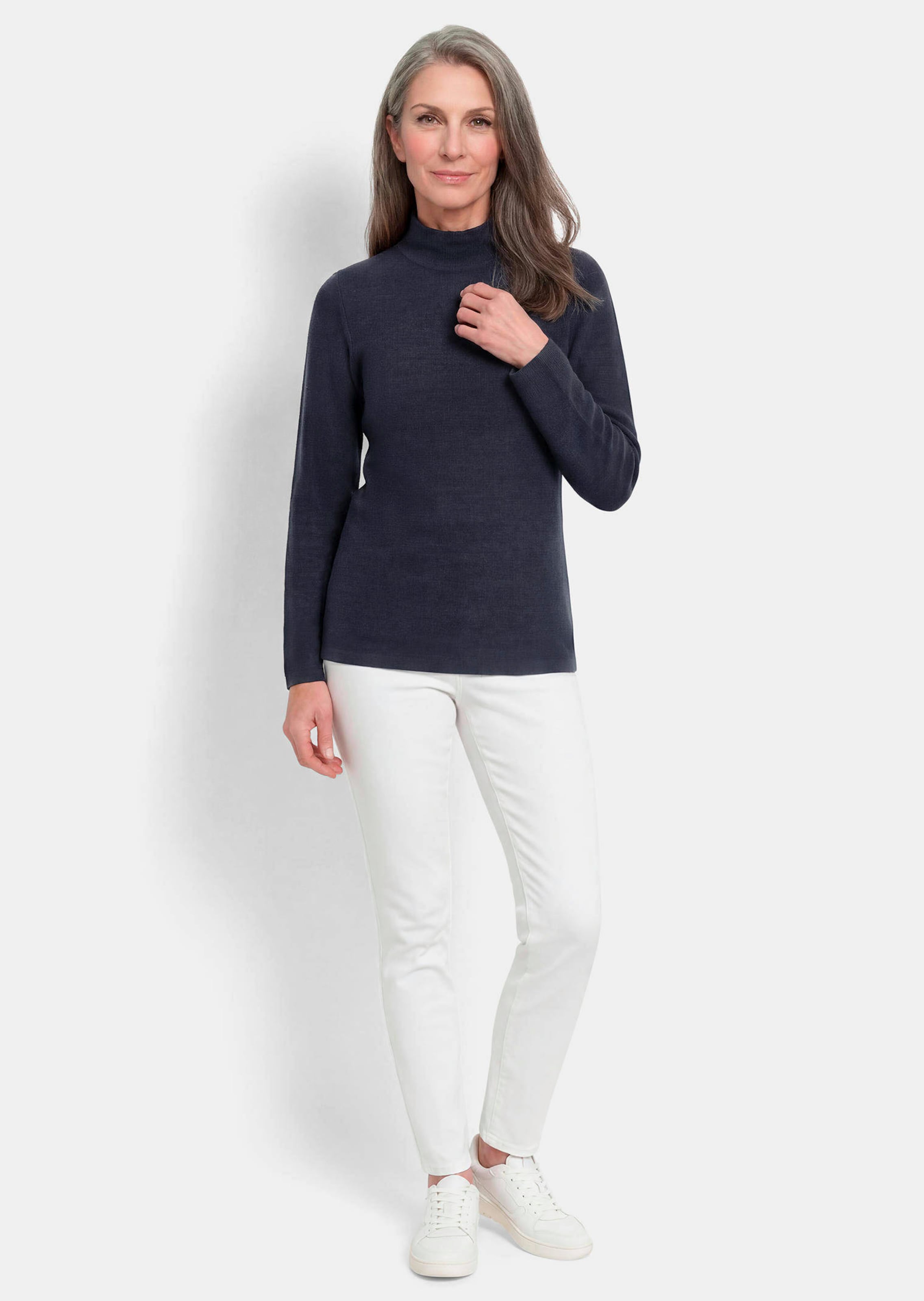 Fijn gebreide tricot pullover met opstaande kraag