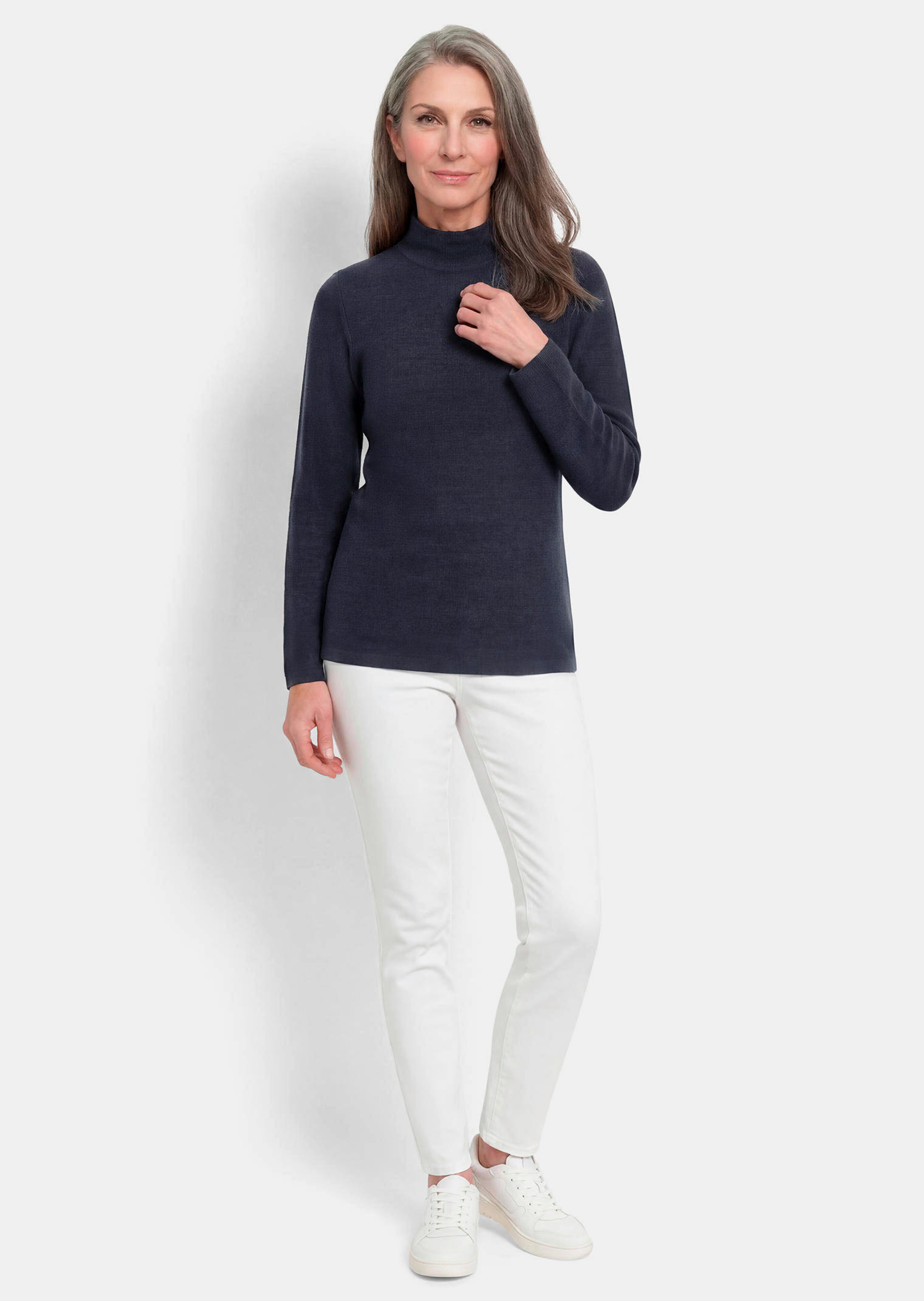Fijn gebreide tricot pullover met opstaande kraag