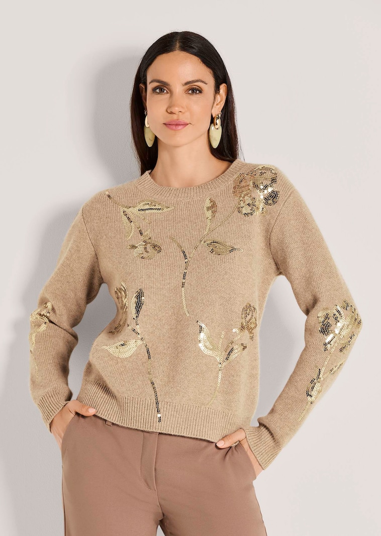 Rundhals-Pullover mit glitzernden Pailletten
