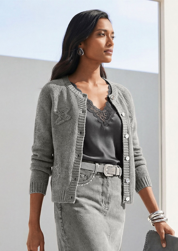 Kaschmir-Strickjacke mit Handstickerei