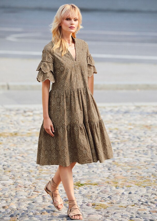 Dress with eyelet embroidery and ruffles