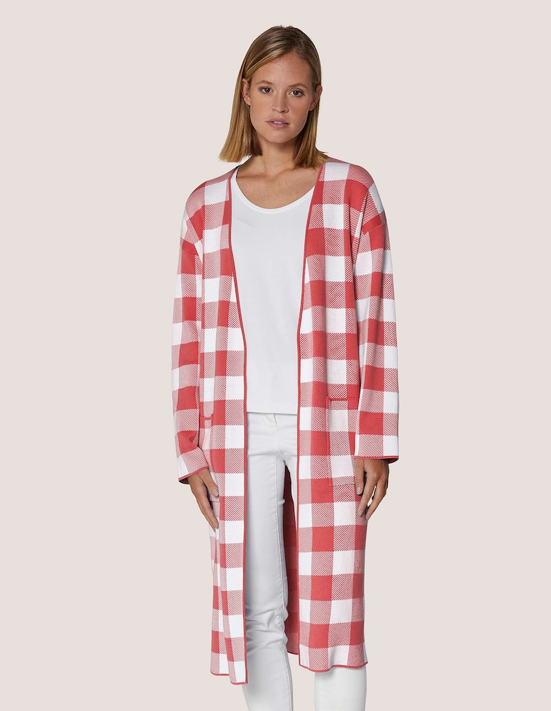 Verschlussloser Strickmantel in Karo-Jacquard