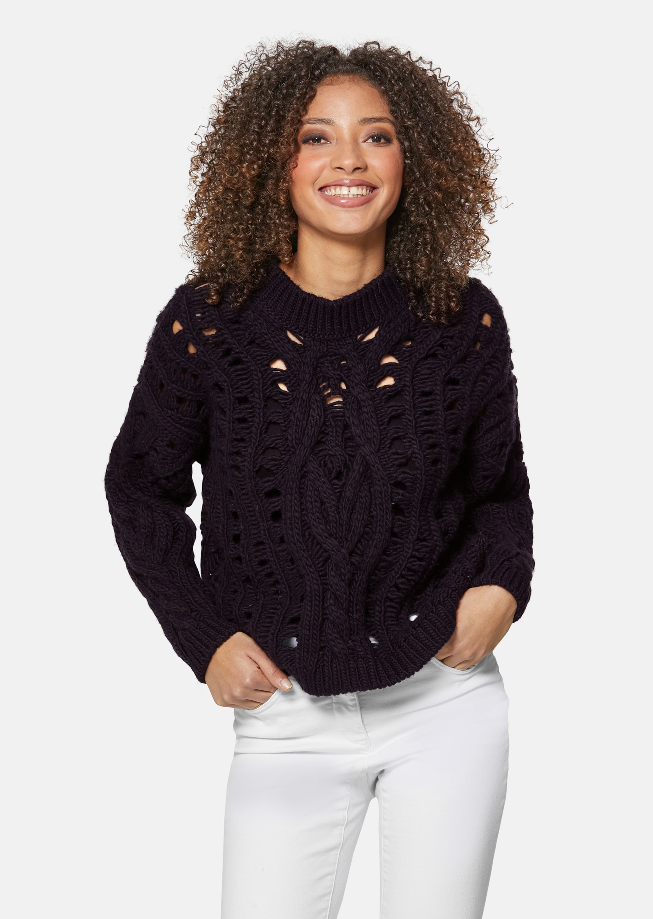 Black cable knit jumper womens clearance