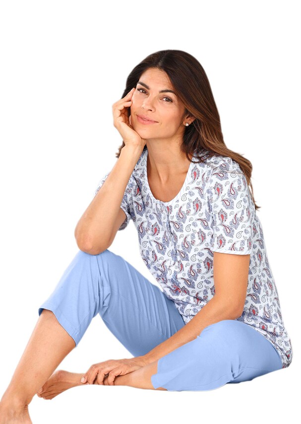 Katoenen pyjama met vrouwelijke paisleyprint en knopenlijst