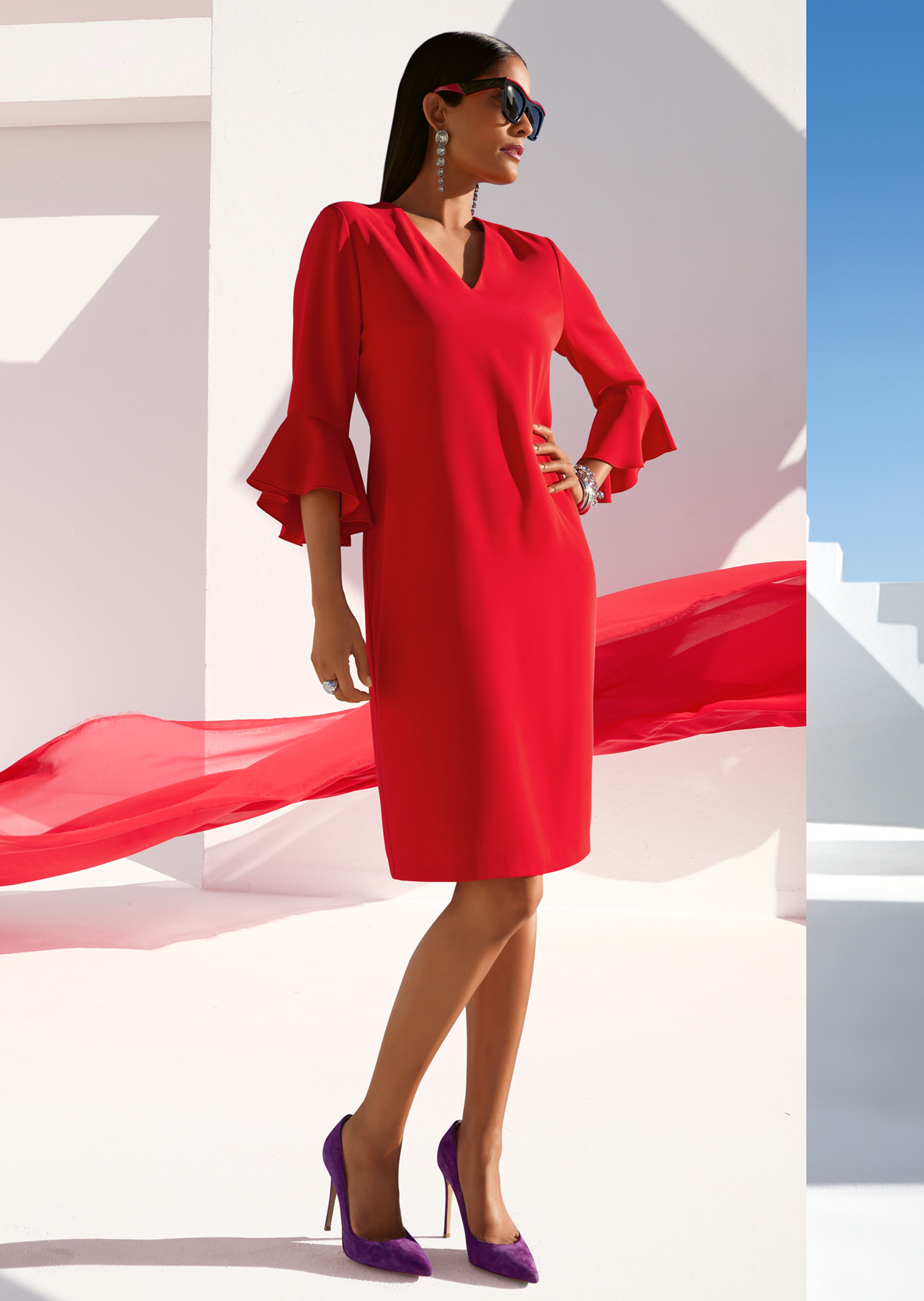 Kleid mit Volant-Ärmeln und Taschen