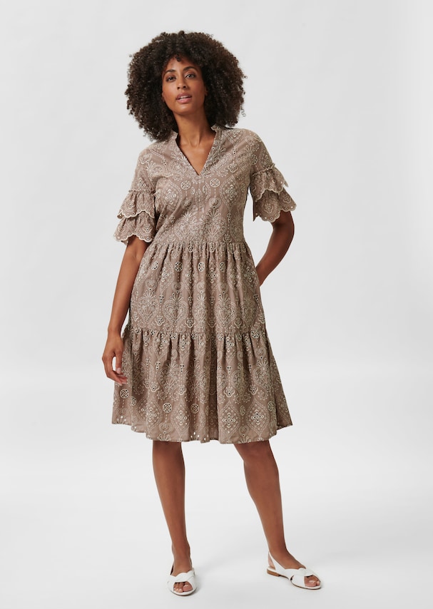 Dress with eyelet embroidery and ruffles