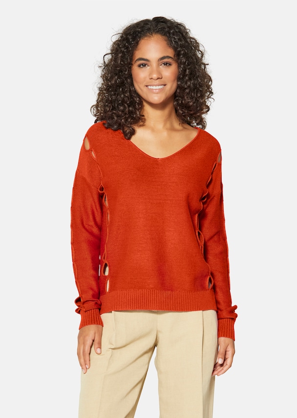 Knitted jumper with cut-outs and V-neckline