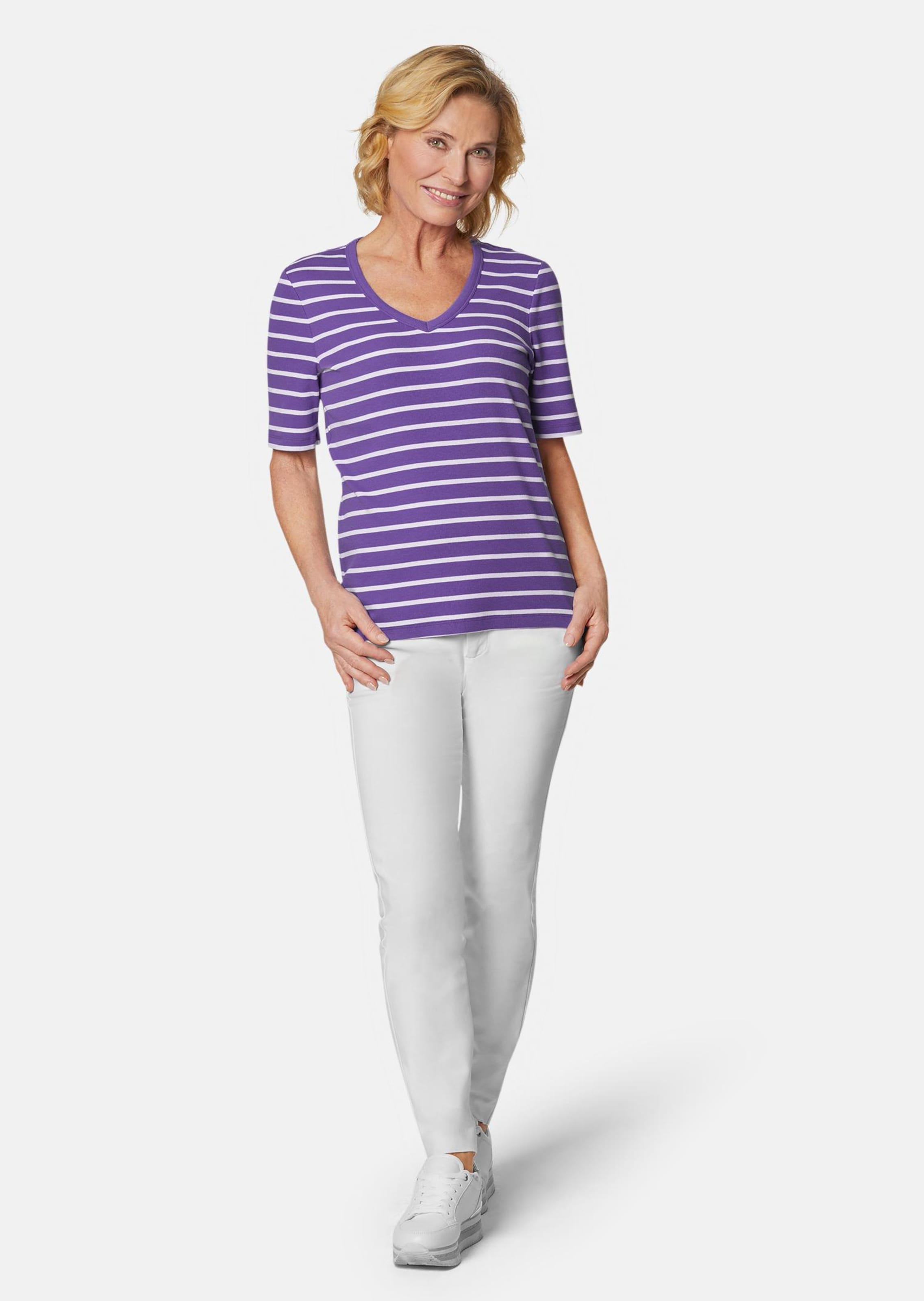 T-shirt rayé en douce maille interlock - lilas / blanc / rayé - Gr. 52 de Goldner Fashion