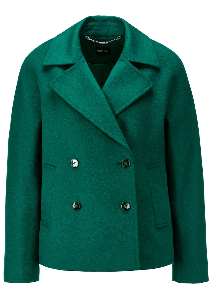 Double-breasted woollen jacket with wide lapel collar