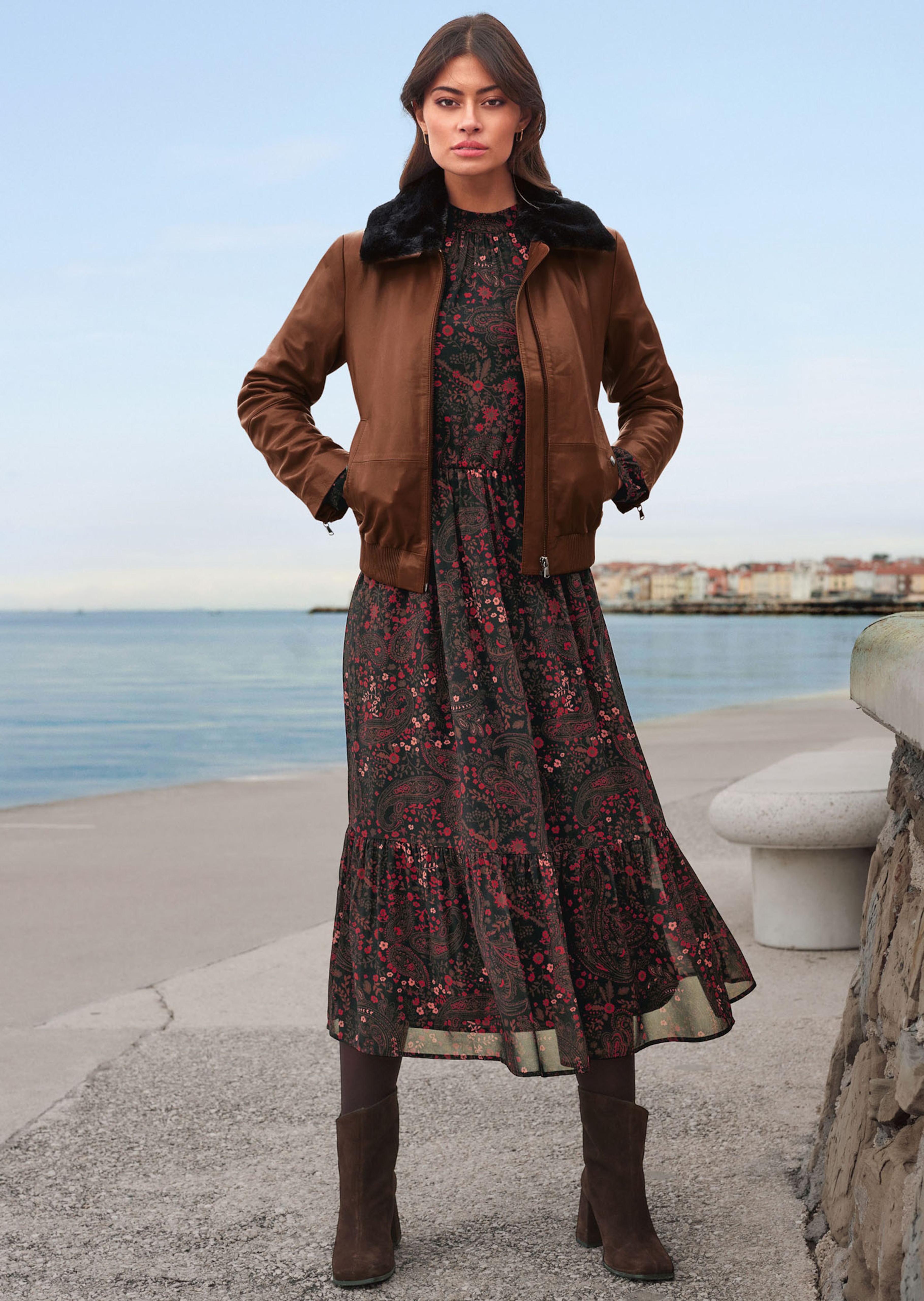 Leder-Blouson mit abnehmbarem Fake-Fur-Kragen