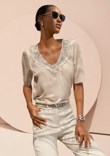 Short-sleeve linen top with lace thumbnail 7
