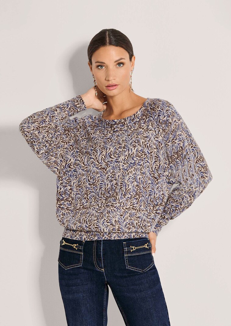 Bedruckter Kaschmirpullover mit Fledermausärmeln