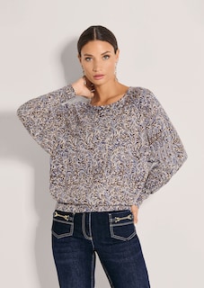 Bedruckter Kaschmirpullover mit Fledermausärmeln thumbnail 1