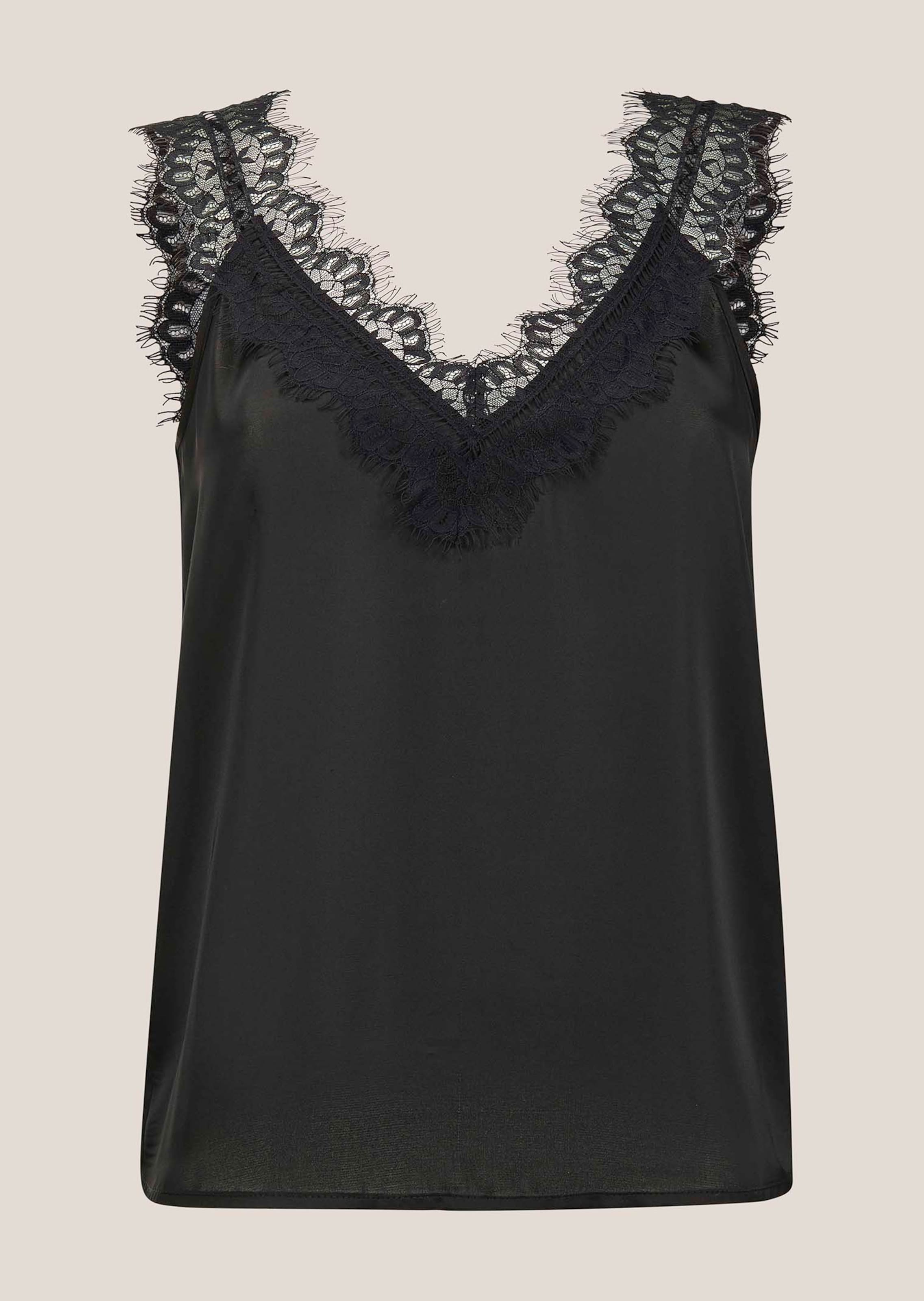 Satin top with lace in black | MADELEINE Fashion