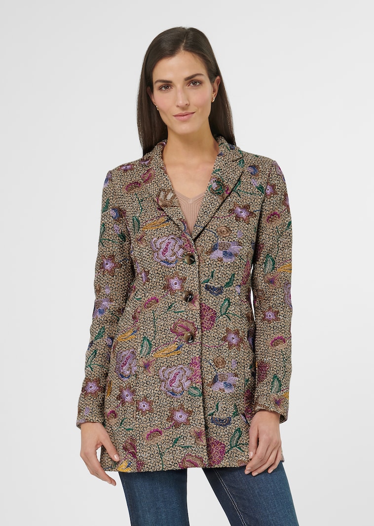 Tweed frock coat with all-over embroidery