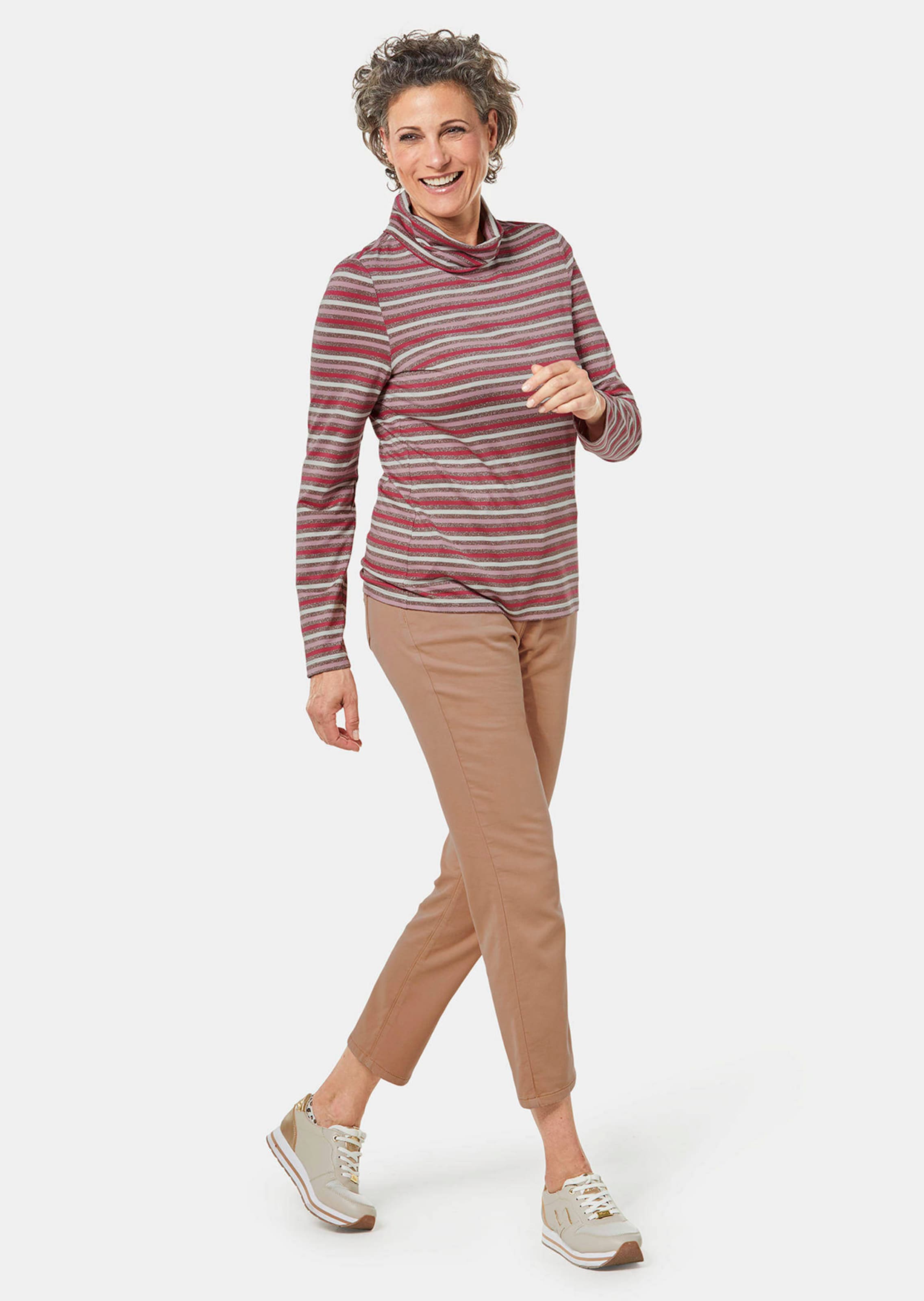 T-shirt rayé en fils brillants - brun / rayé - Gr. 56 de Goldner Fashion